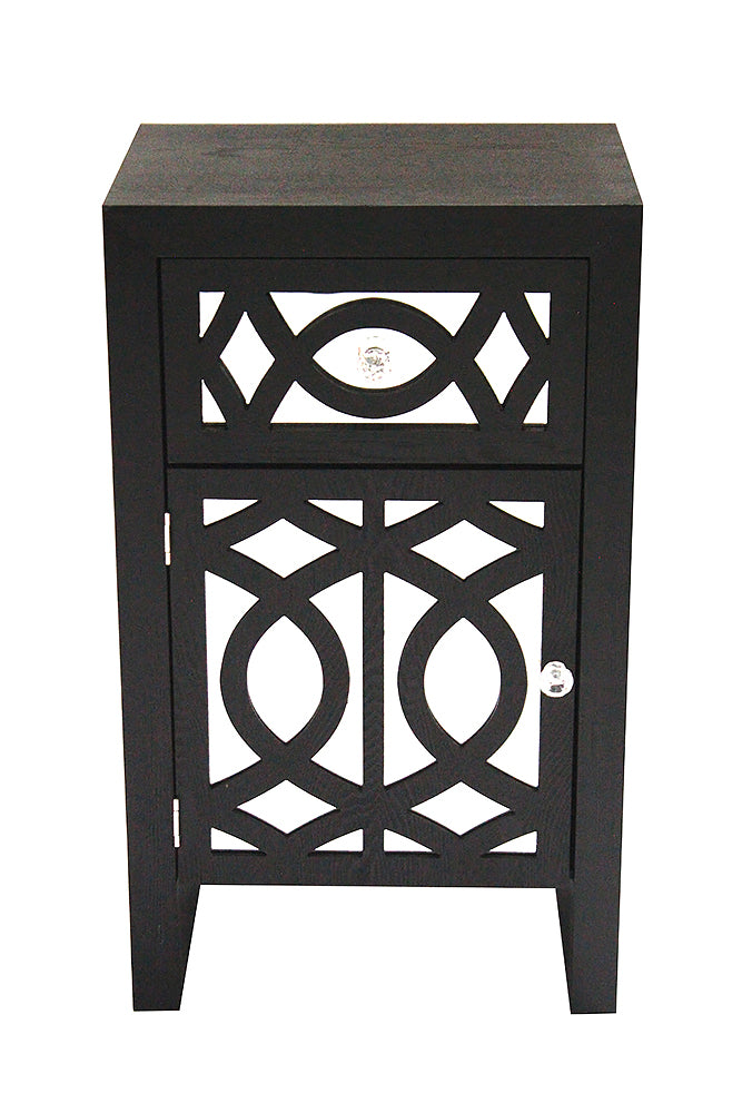 Black Wood Finish Lattice Mirrored Accent Cabinet