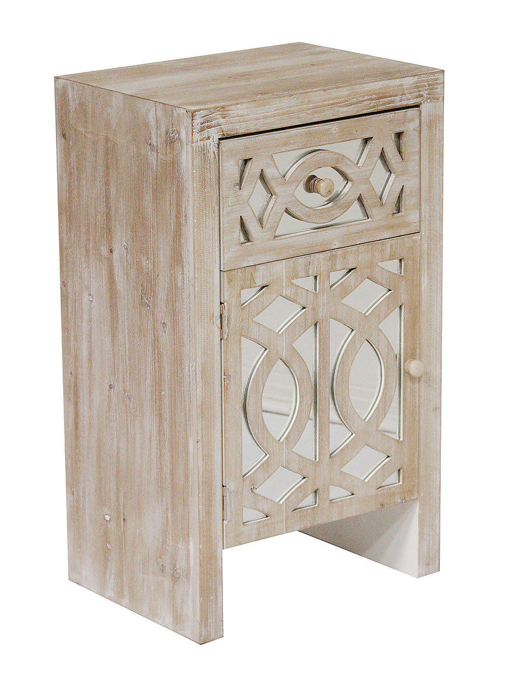 Black Wood Finish Lattice Mirrored Accent Cabinet