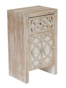 Black Wood Finish Lattice Mirrored Accent Cabinet