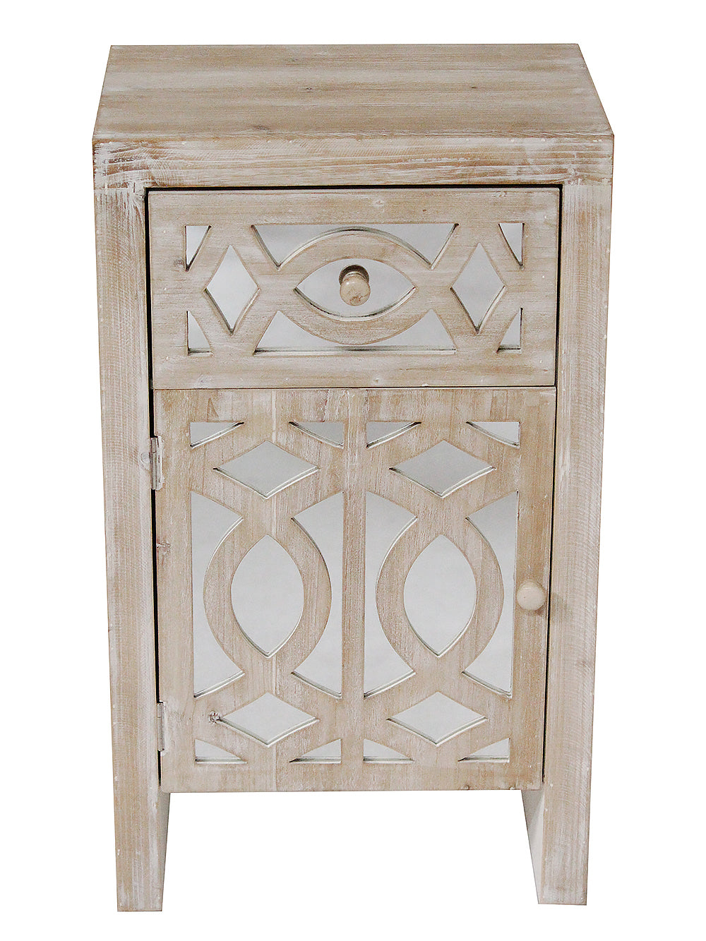 Black Wood Finish Lattice Mirrored Accent Cabinet