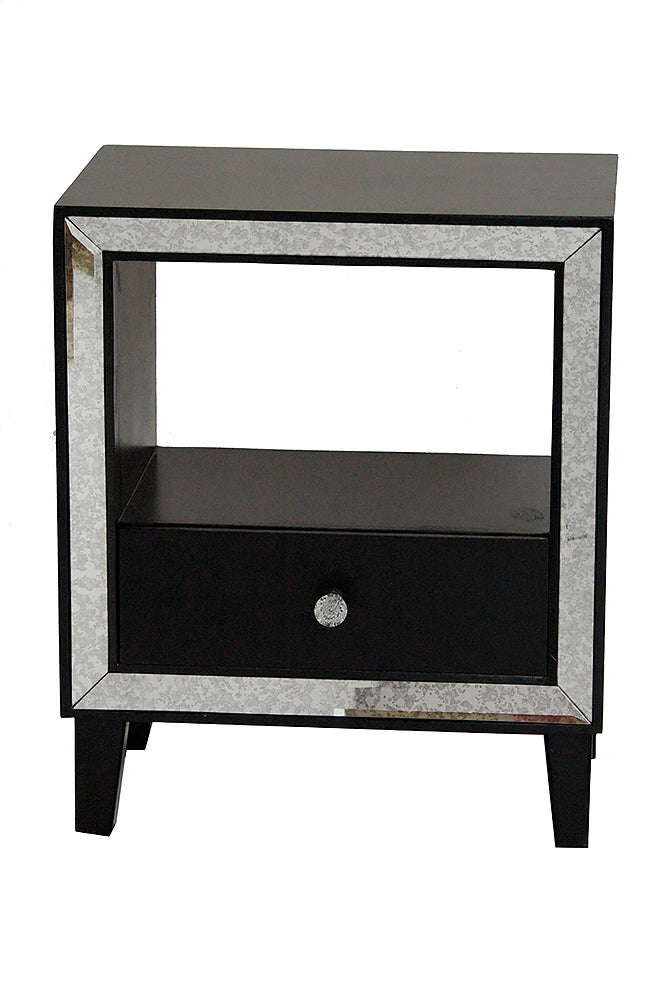 Black Wood Finished Mirrored Glass Shelf Cabinet