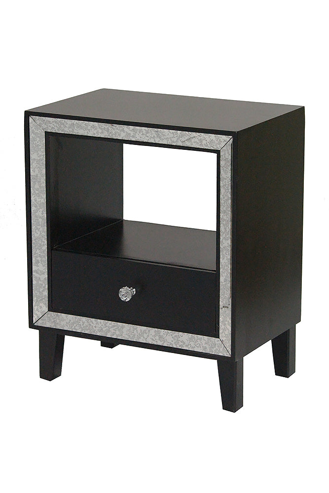 Black Wood Finished Mirrored Glass Shelf Cabinet