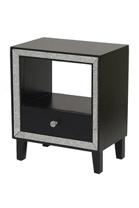 Black Wood Finished Mirrored Glass Shelf Cabinet