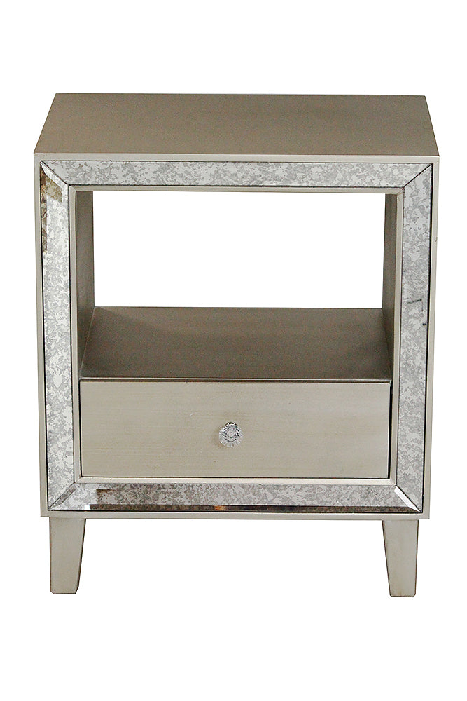 Black Wood Finished Mirrored Glass Shelf Cabinet