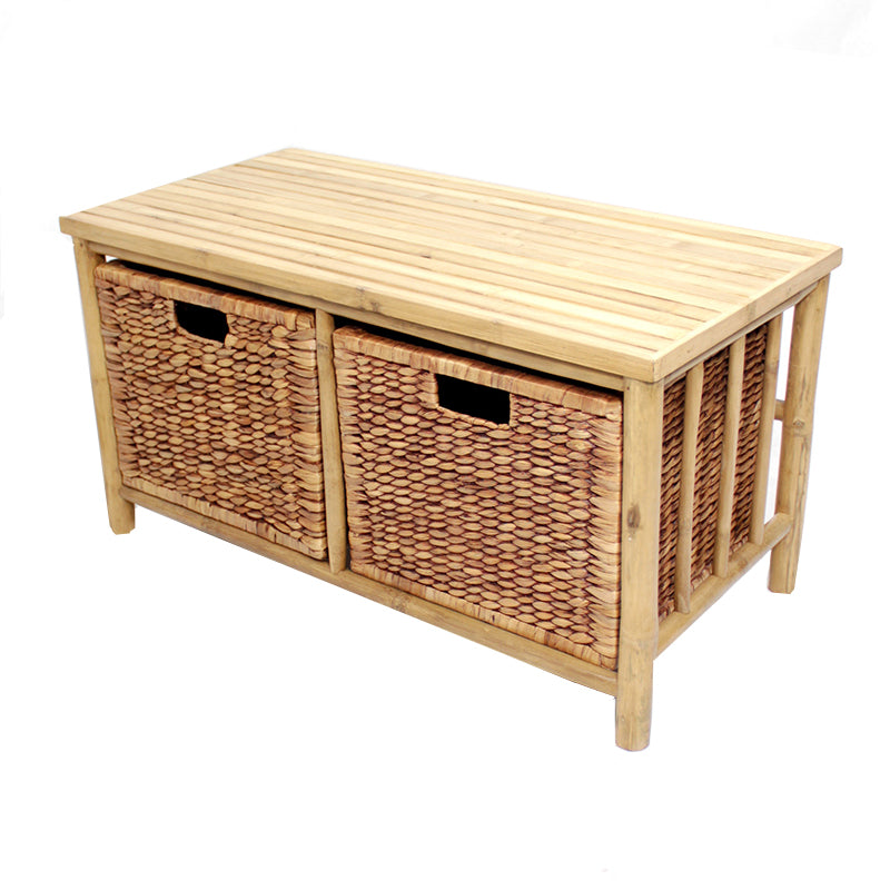 31" X 15" X 16" Brown Bamboo Storage Bench with Baskets