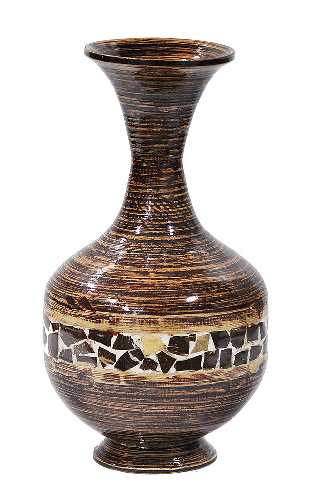Zoe Distressed Natural to dark with coconut Shell Spun Bamboo Vase - 99fab 