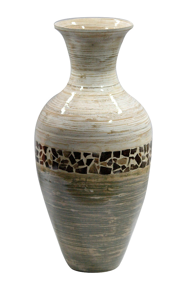Tabba White to Gray with Coconut Shell Spun Bamboo Vase - 99fab 