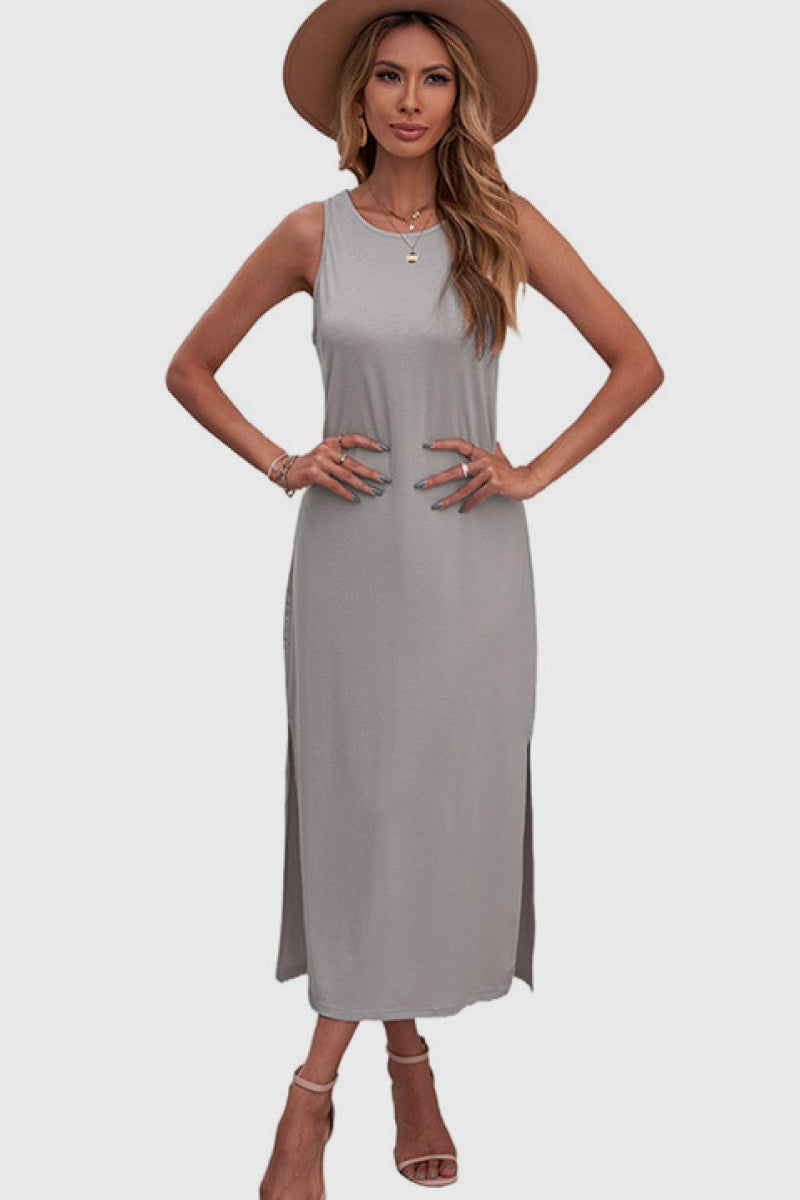 Side Slit Sleeveless Midi Dress