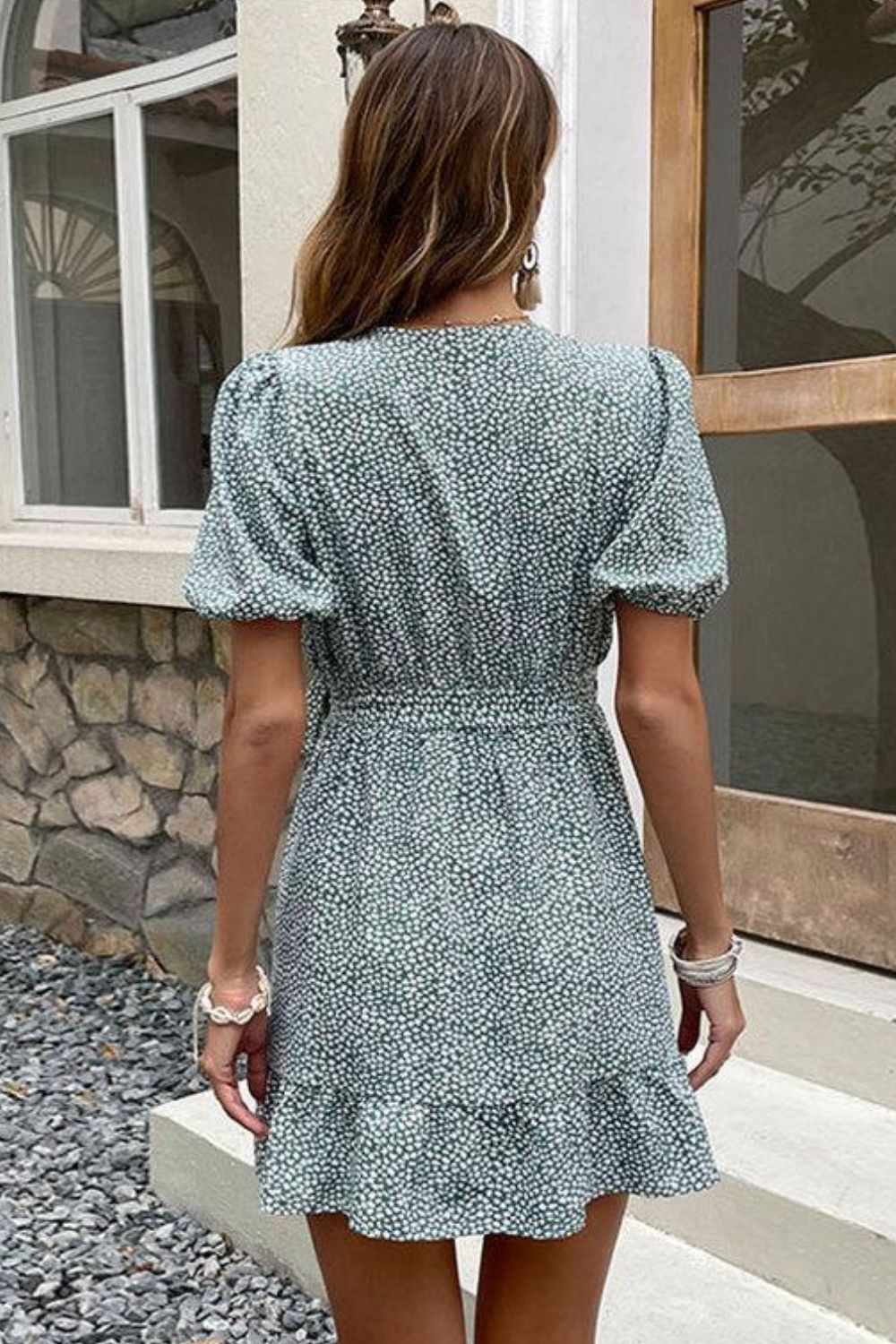 Printed Tie-Waist Puff Sleeve Dress