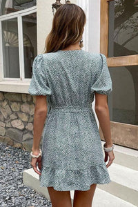 Printed Tie-Waist Puff Sleeve Dress