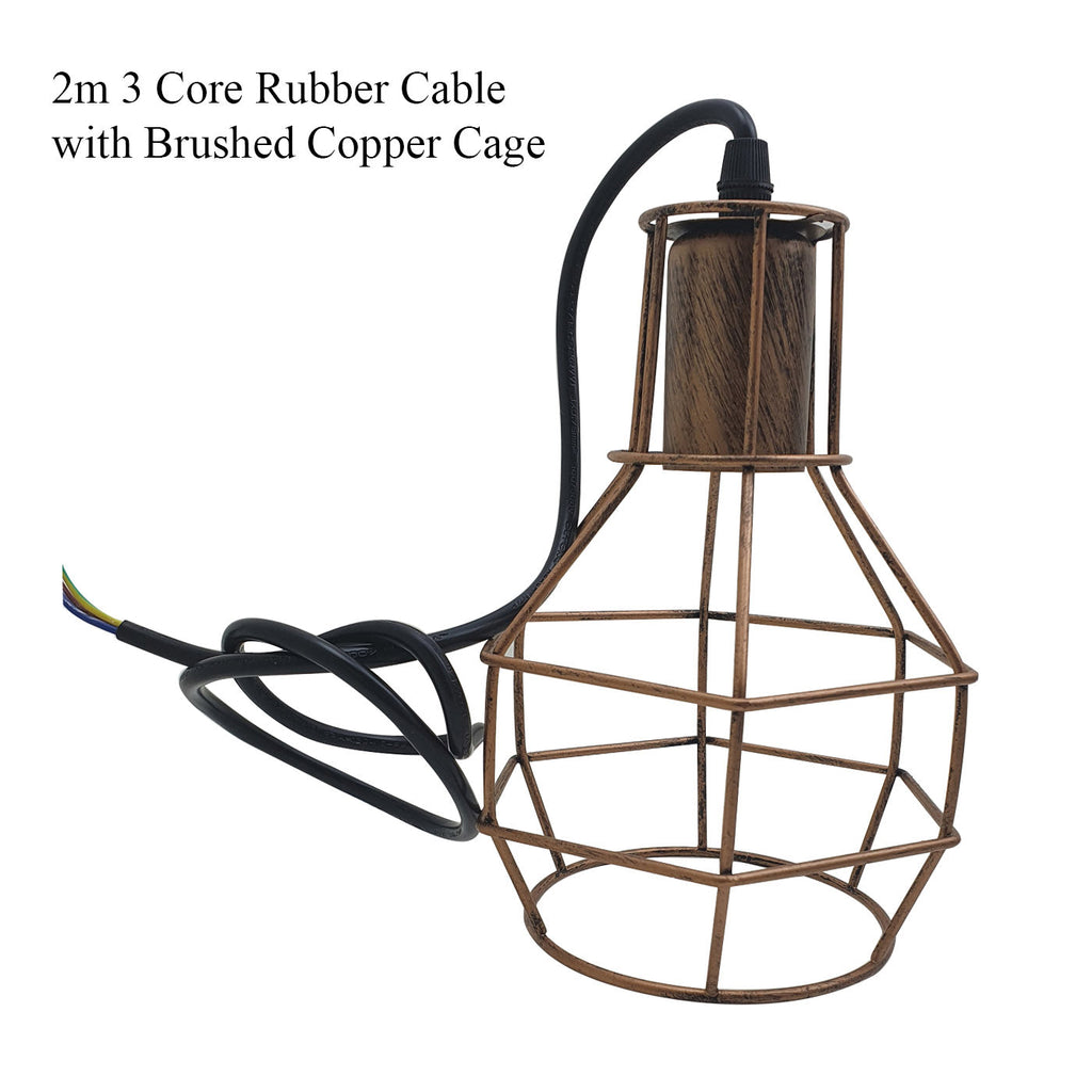 2m Pendant Lamp holder with Nest Cage - Brushed Copper - 99fab 