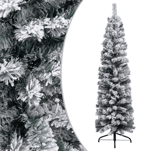 vidaXL Slim Pre-lit Christmas Tree with Flocked Snow Green 94.5" PVC-3