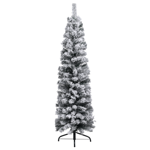 vidaXL Slim Pre-lit Christmas Tree with Flocked Snow Green 94.5" PVC-5