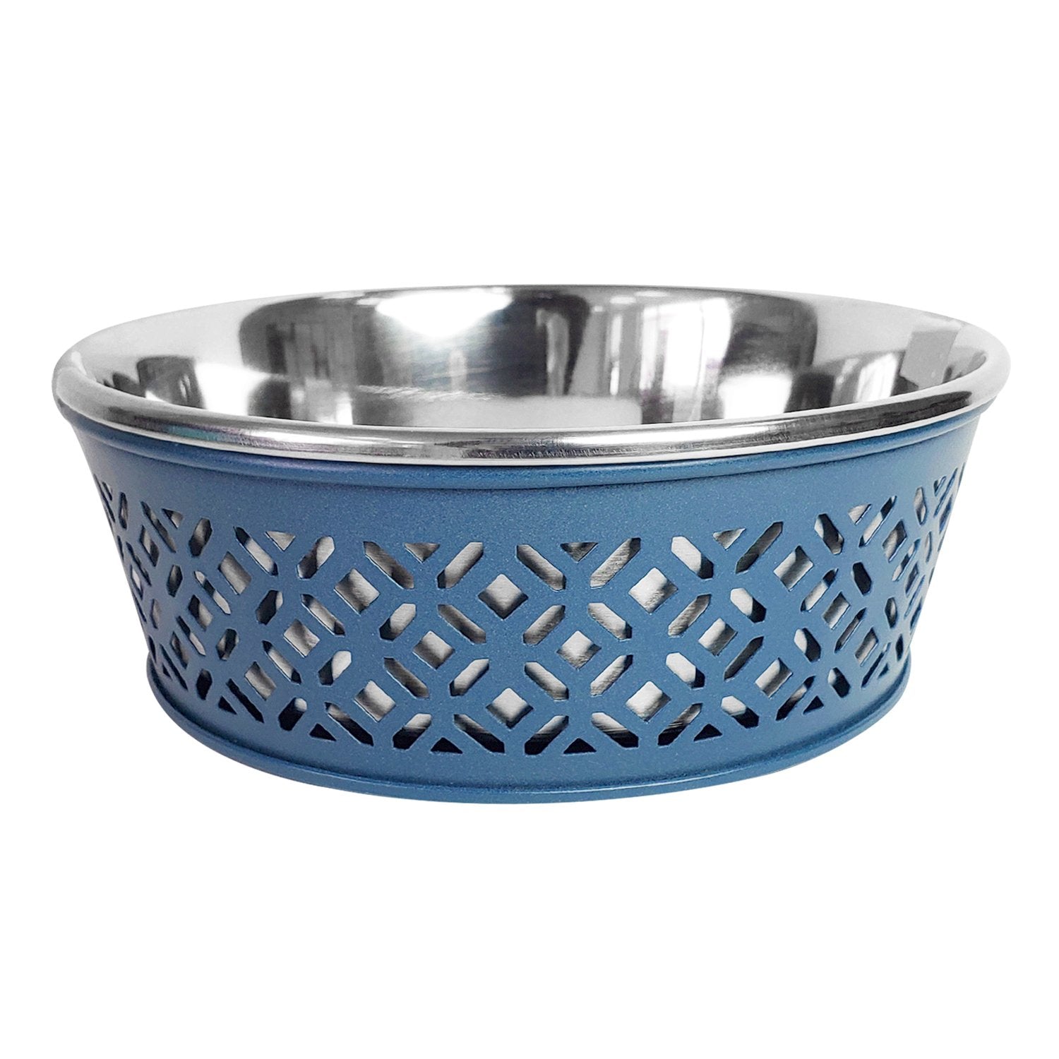 Stainless Steel Country Farmhouse Dog Bowl, Blue