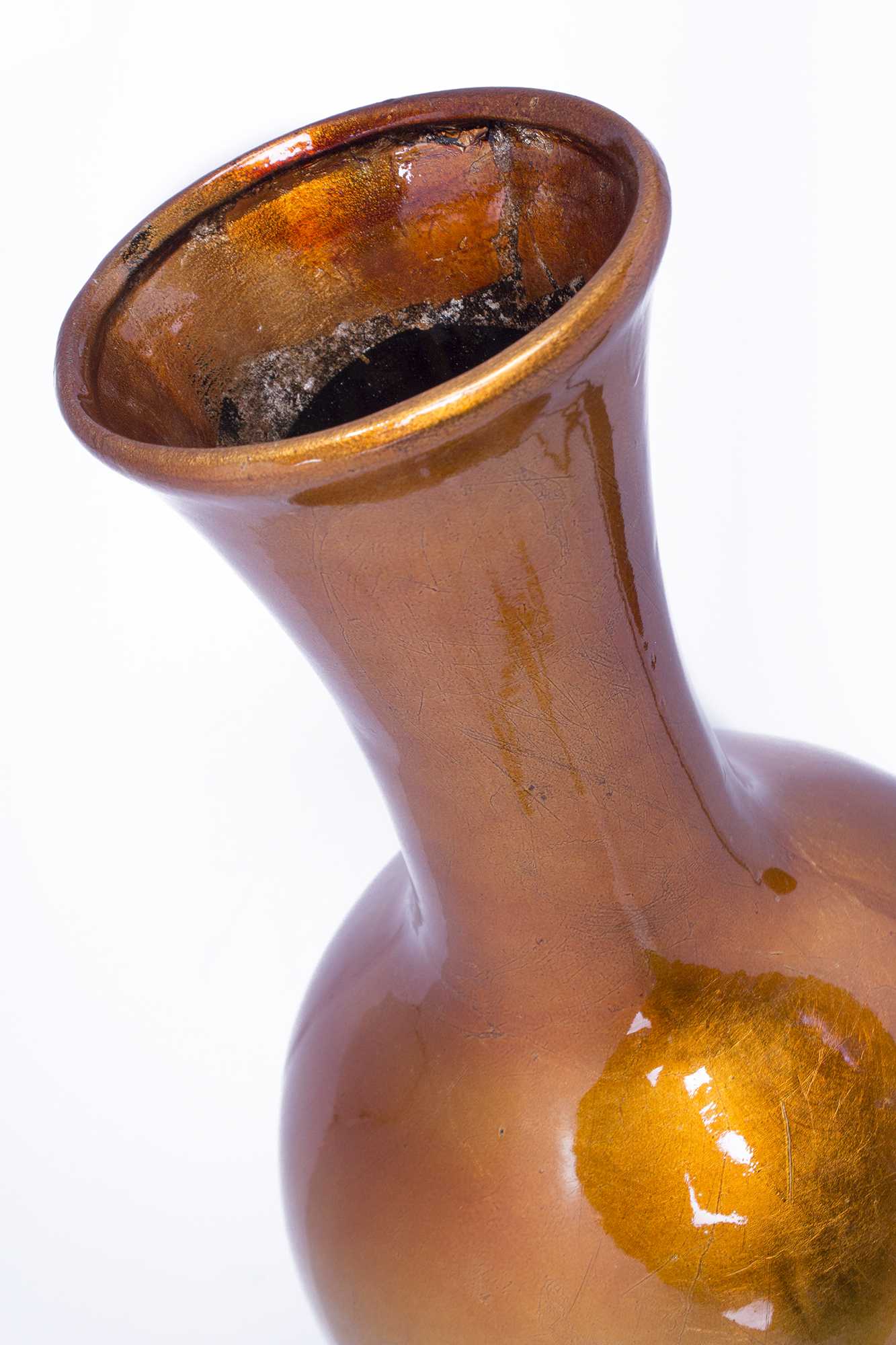 11" X 11" X 25" Orange And White Ceramic Lacquered Ceramic Vase
