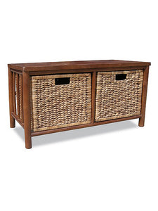 31" X 15" X 16" Brown Bamboo Storage Bench with Baskets