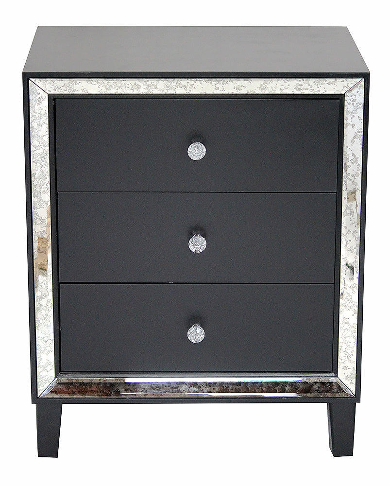 28.5" X 21.75" X 34" Antique White MDF Wood Mirrored Glass Accent Cabinet with Drawers and with Mirror Accents