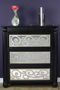 Silver Wash Scroll Mirrored Three Drawer Accent Cabinet