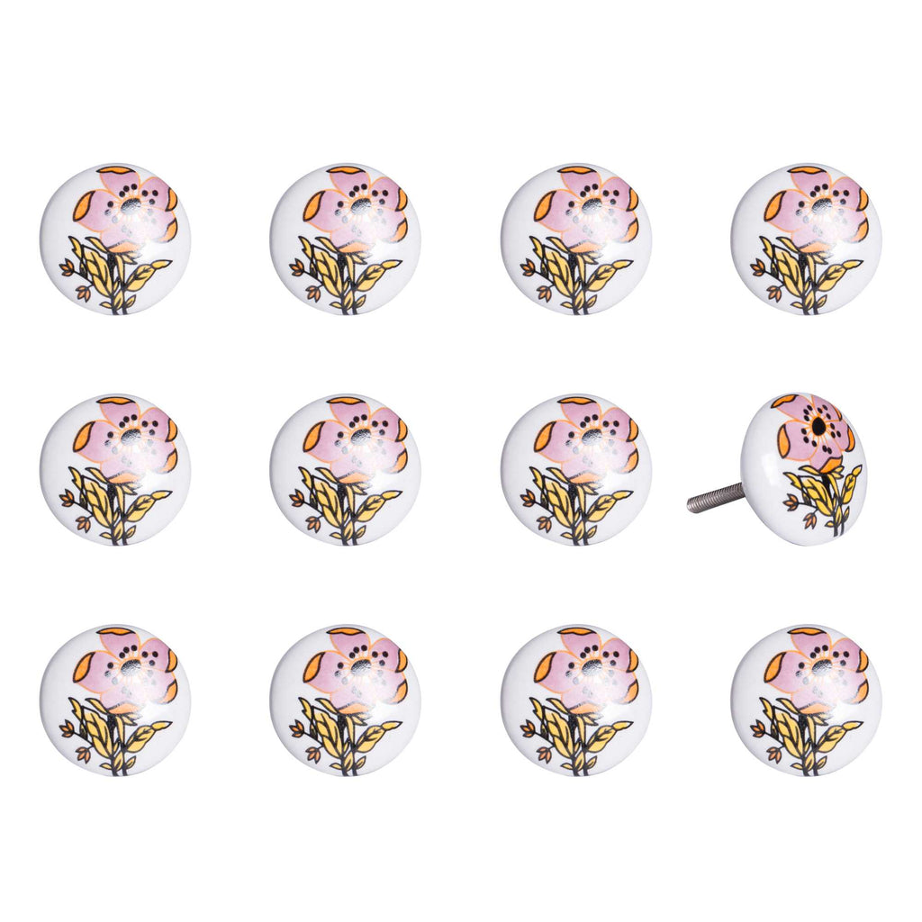 Floral White and Pink Set of 12 Knobs - 99fab 