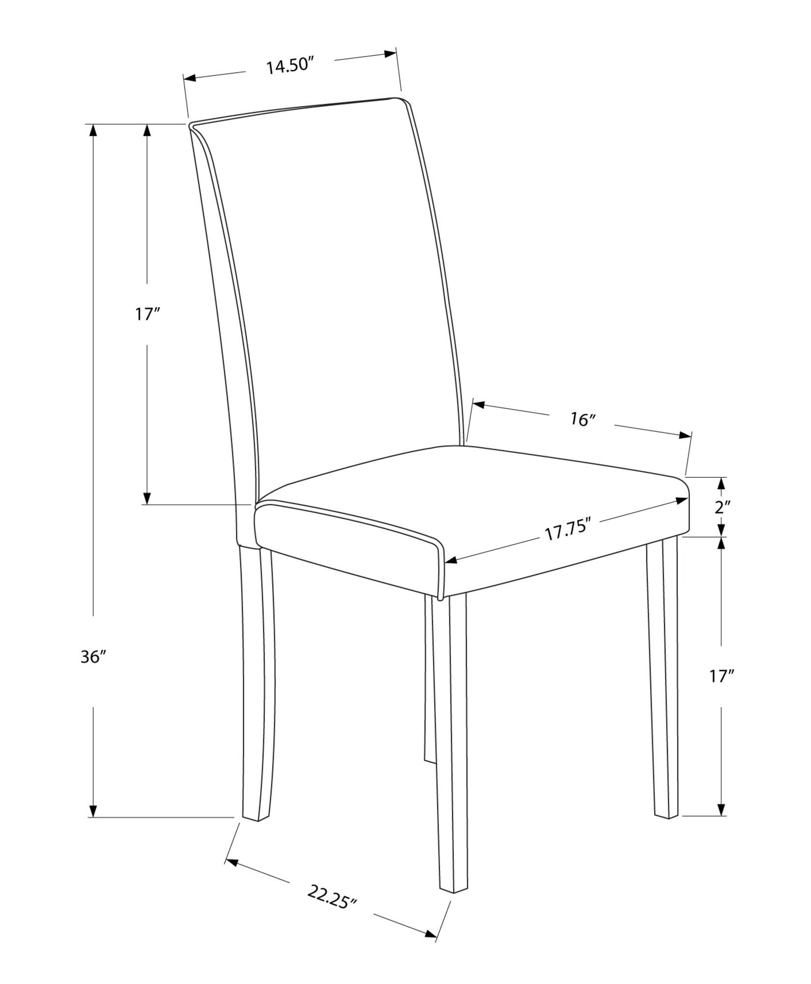 44.5" x 35.5" x 72" Ivory Foam Solid Wood Leather Look Dining Chairs 2pcs