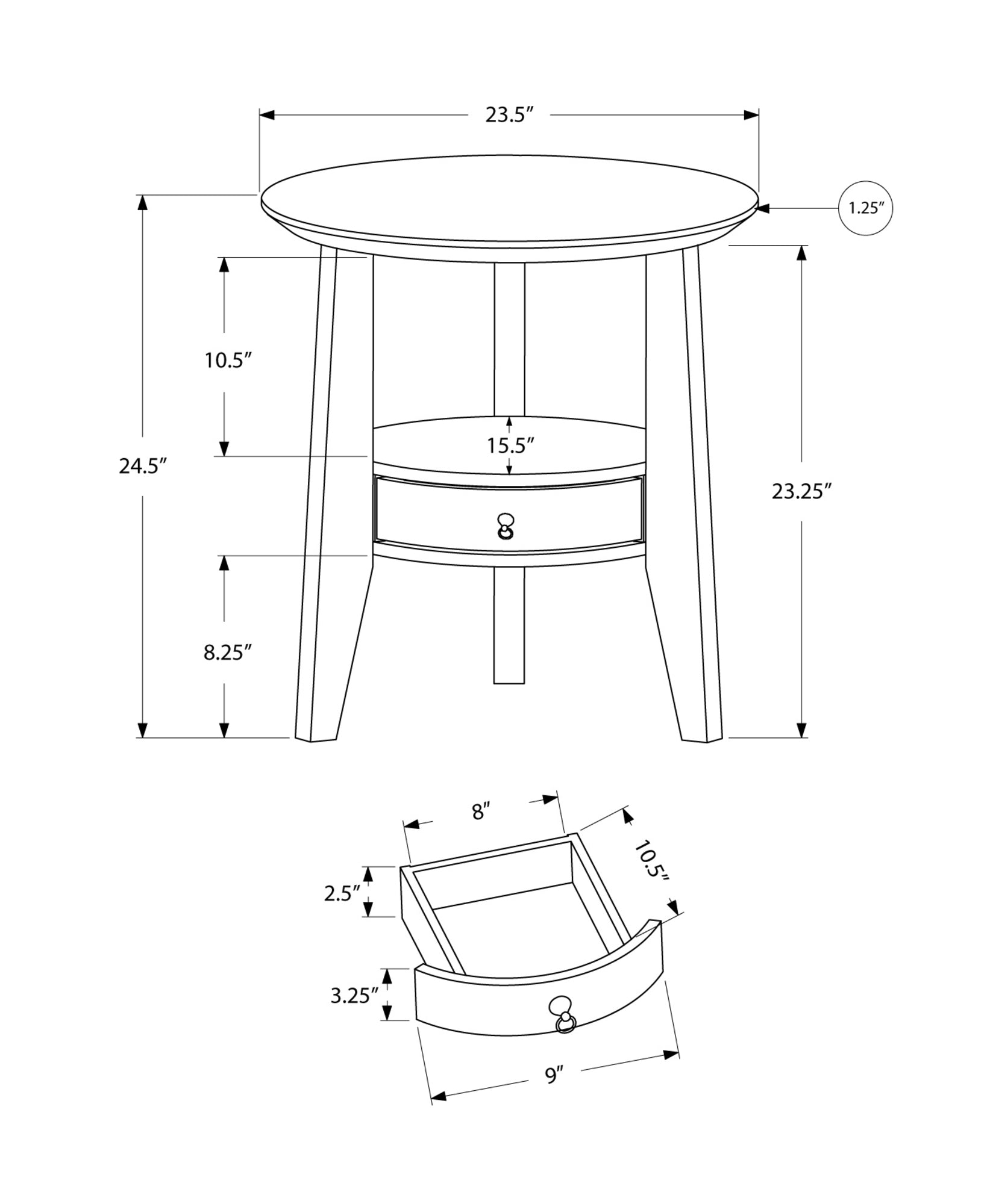 23.5" x 23.5" x 24" Cappuccino 1 Drawer Accent Table