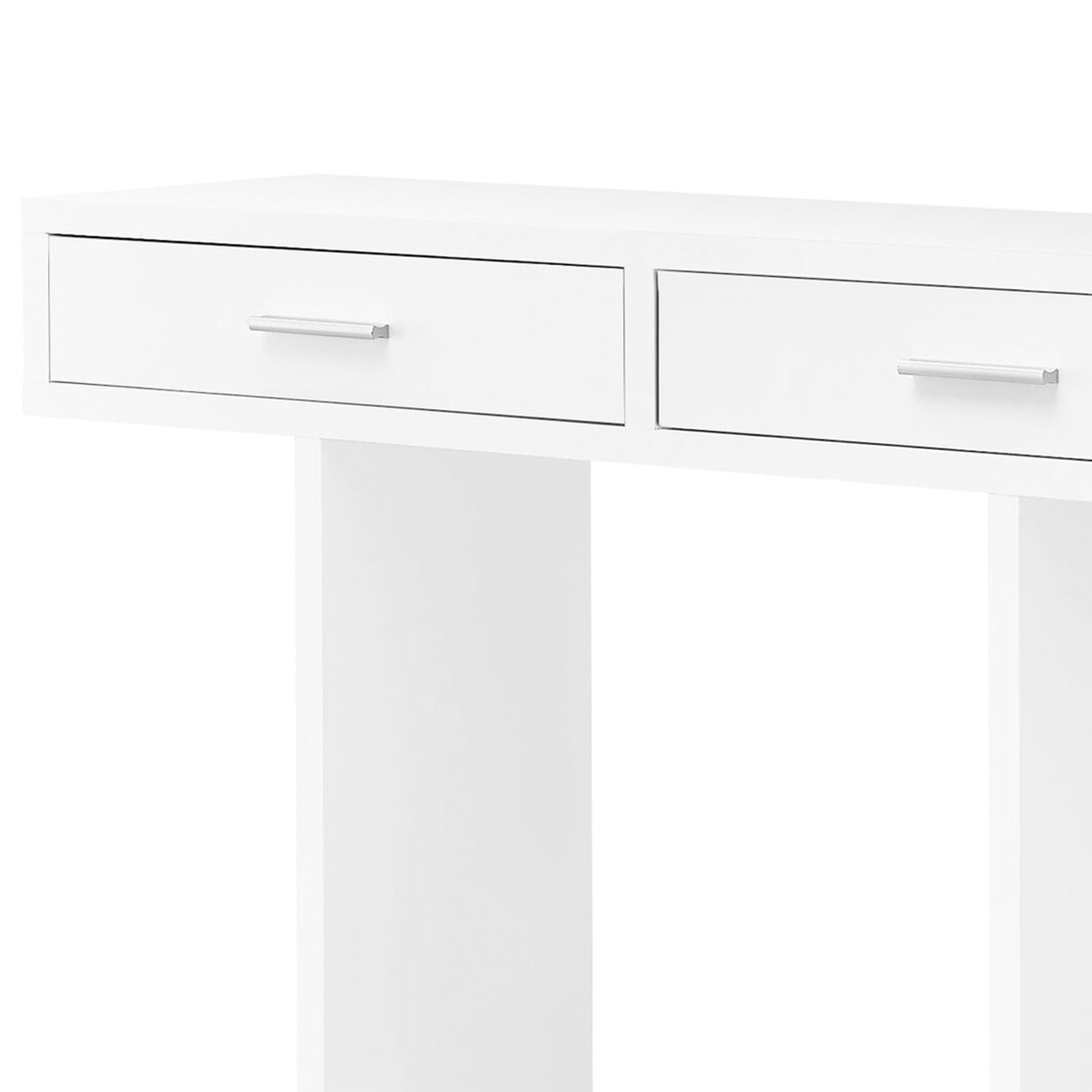 12.25" x 47.25" x 32" White Particle Board Hollow Core Accent Table with a Hollow Core and 2 Drawers