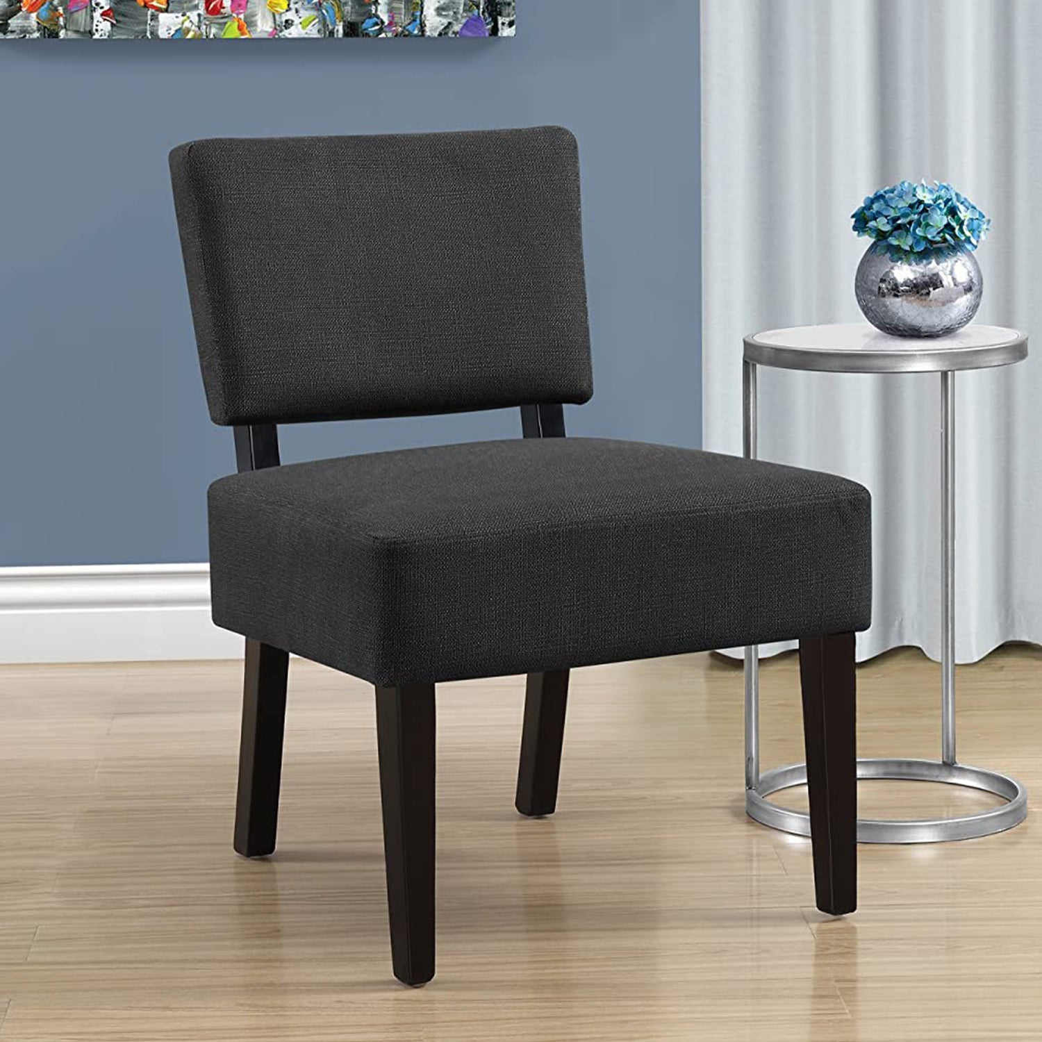 32" Dark Grey Accent Chair with Solid Wood Frame