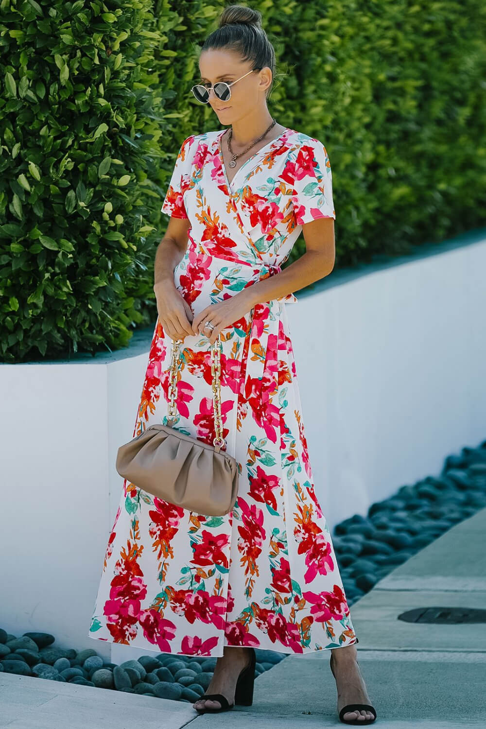 Floral Split Short Sleeve Maxi Dress