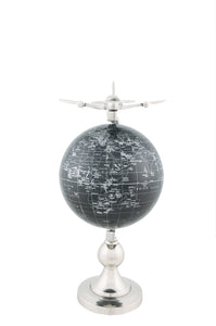 10" x 8.5" x 18" Airplane On Globe With Brass Stand