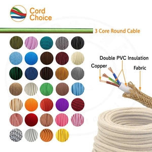 3-Core Electric Round Cable with White Color fabric finish~1354-6