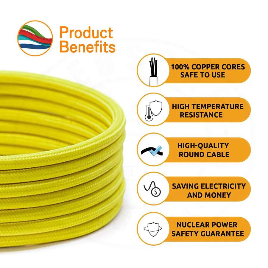 18 Gauge 3 Conductor Round Cloth Covered Wire Braided Light Cord Yellow~1201-7