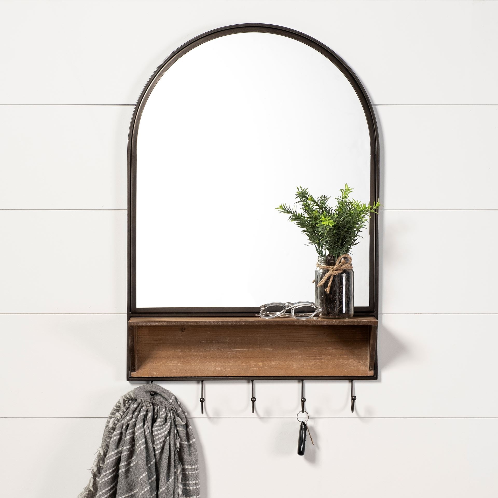 Arch Wood and Metal Frame Wall Mirror