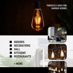 ST64 E26 8W Vintage LED Retro Light Bulb Pack 5