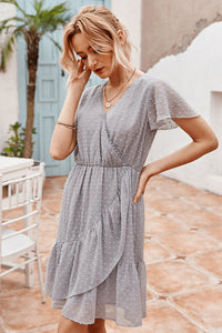 Swiss Dot Flutter Sleeve Ruffled Dress