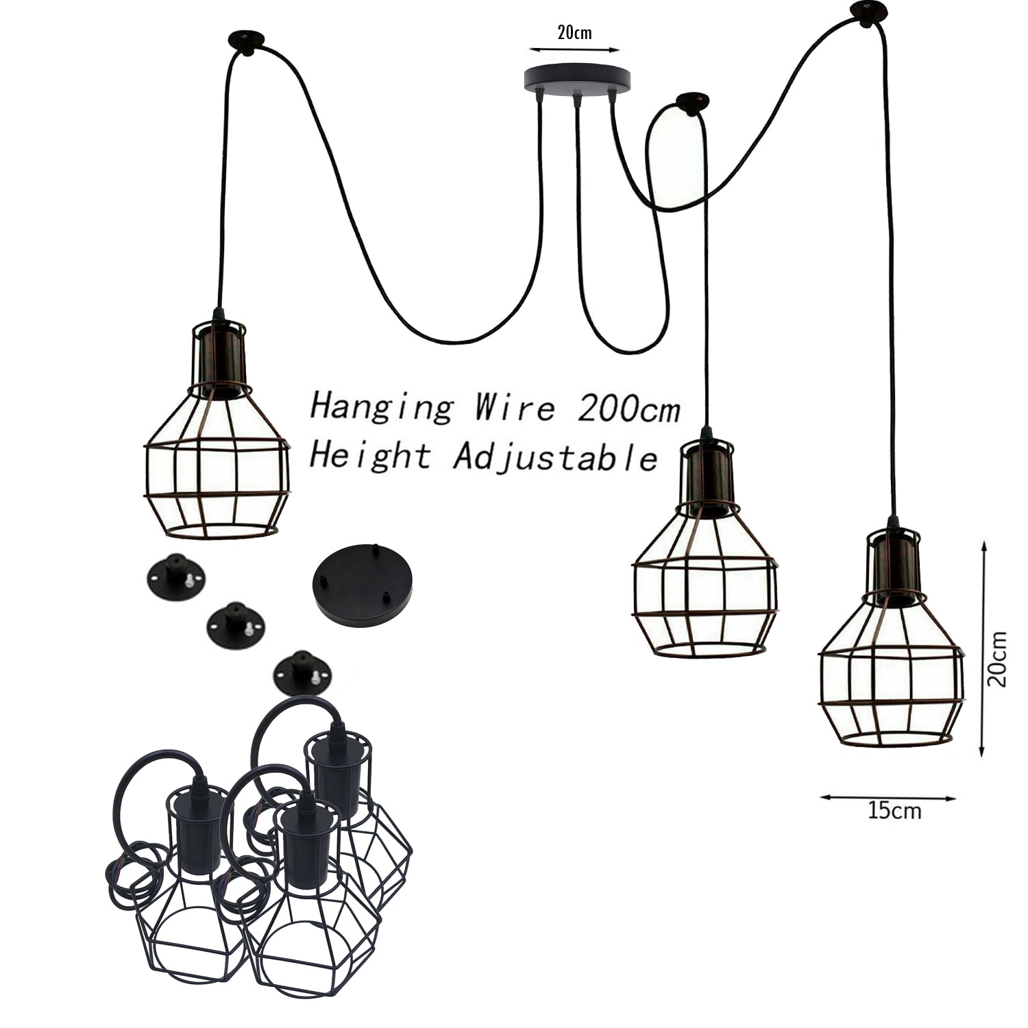 Spider Light Industrial Pendant Light Cage E26 Vintage Chandelier~1562-7