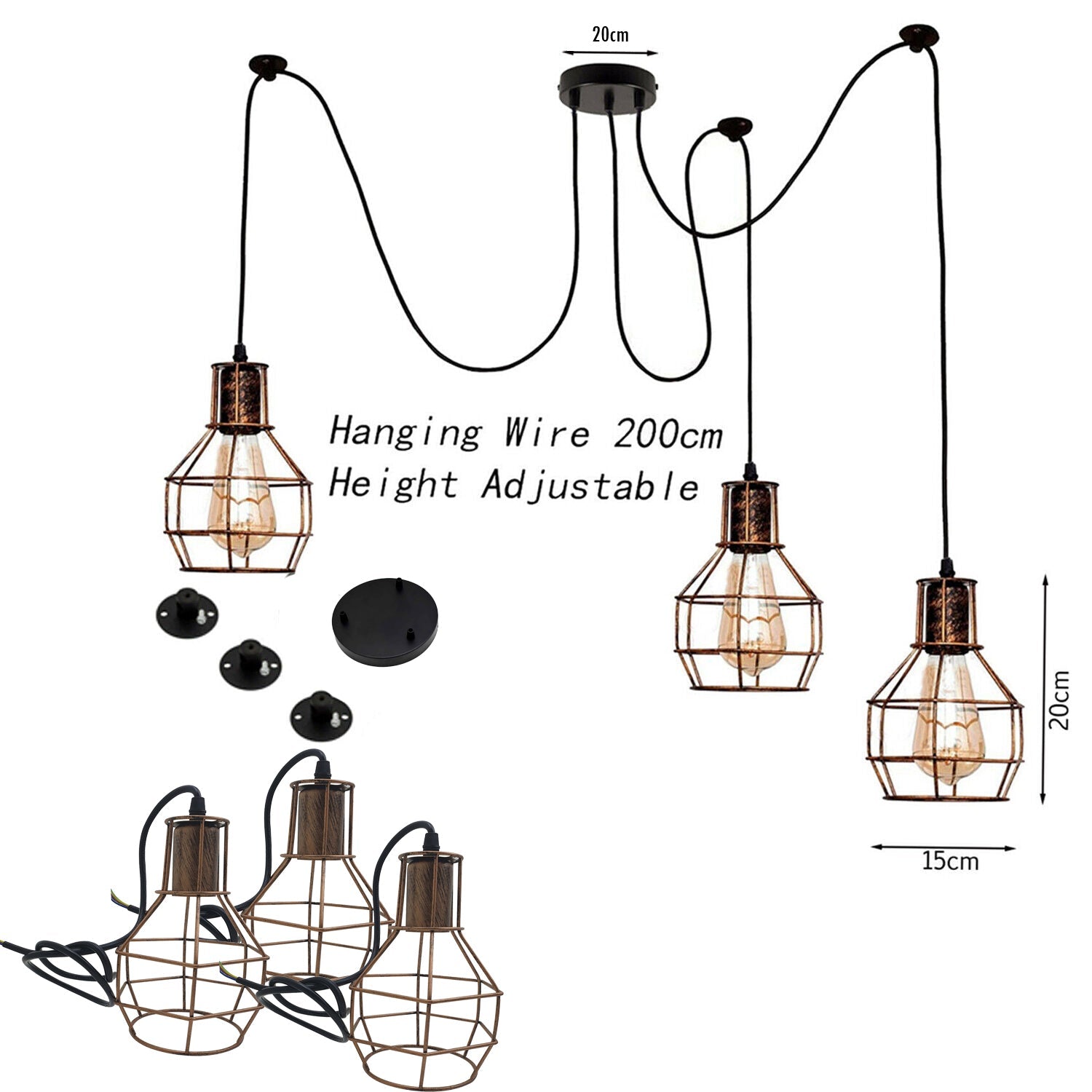 Spider Light Industrial Pendant Light Cage E26 Vintage Chandelier~1562-2