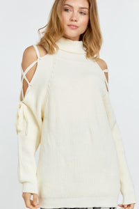 Laced Sleeve Turtleneck Sweater