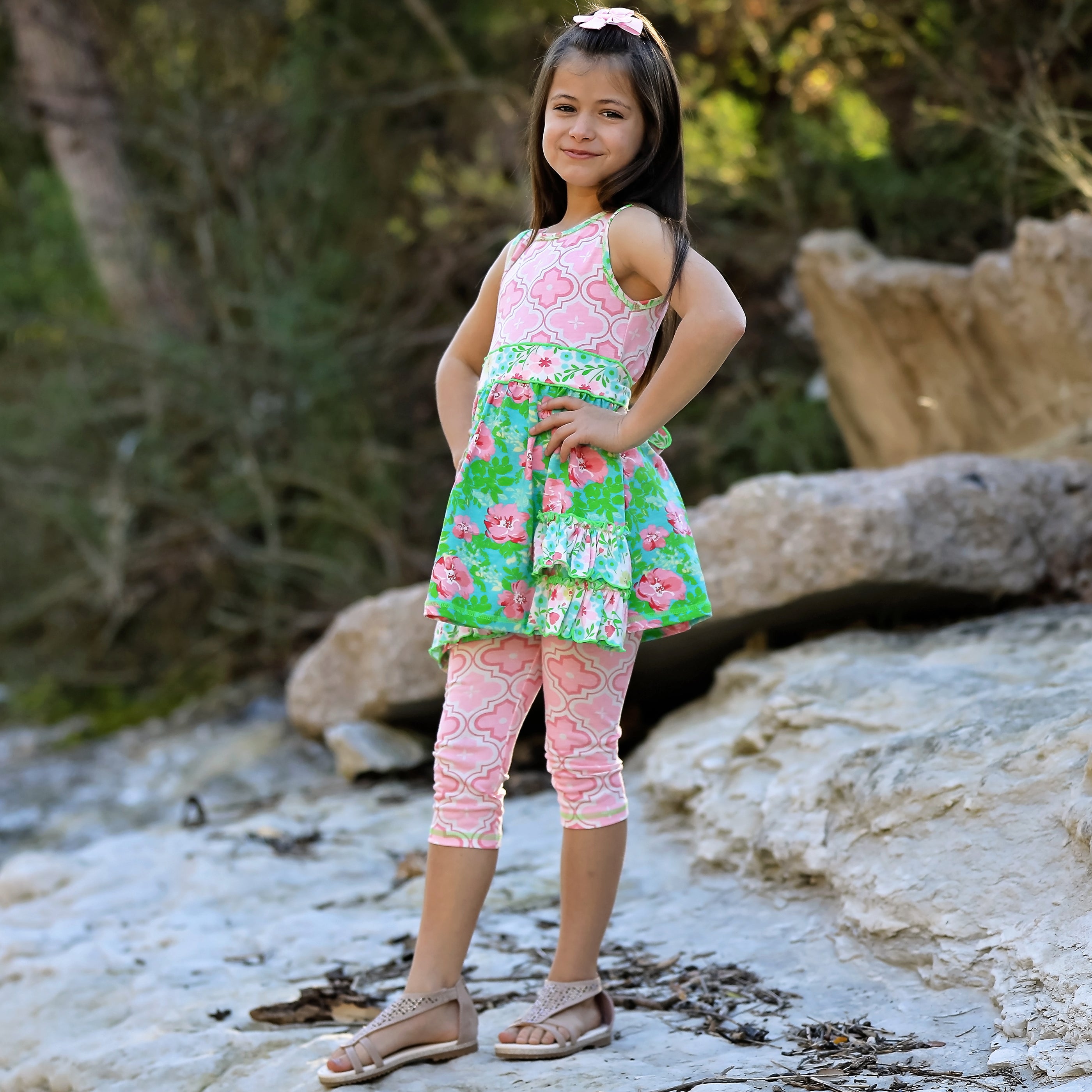 Little Toddler Big Girls' Floral Dress Leggings Boutique Clothing Set Spring Summer