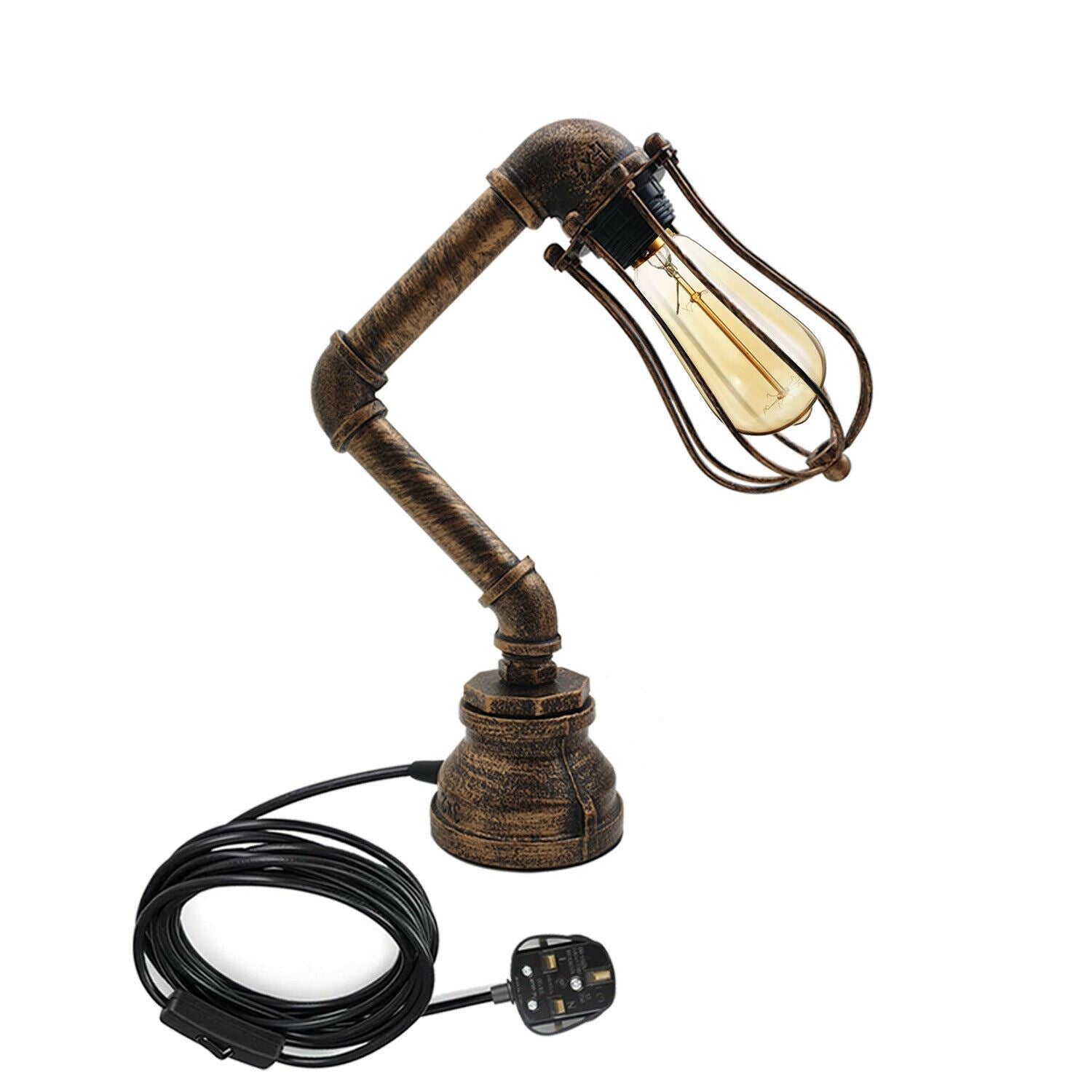 Retro Water Pipe Lighting Wall Plug-In Table Lamp Steampunk Metal Indoor Stand~1591-23