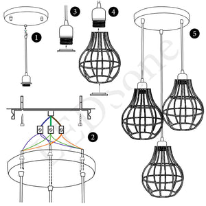 Vintage Modern Industrial Wire Cage Style Retro Ceiling Pendant Light 3 Head Ceiling Lamp~1460