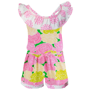 Big Little Girls Pink Bloom Floral Polka Dots Shorts Jumpsuit Summer One Piece Outfit