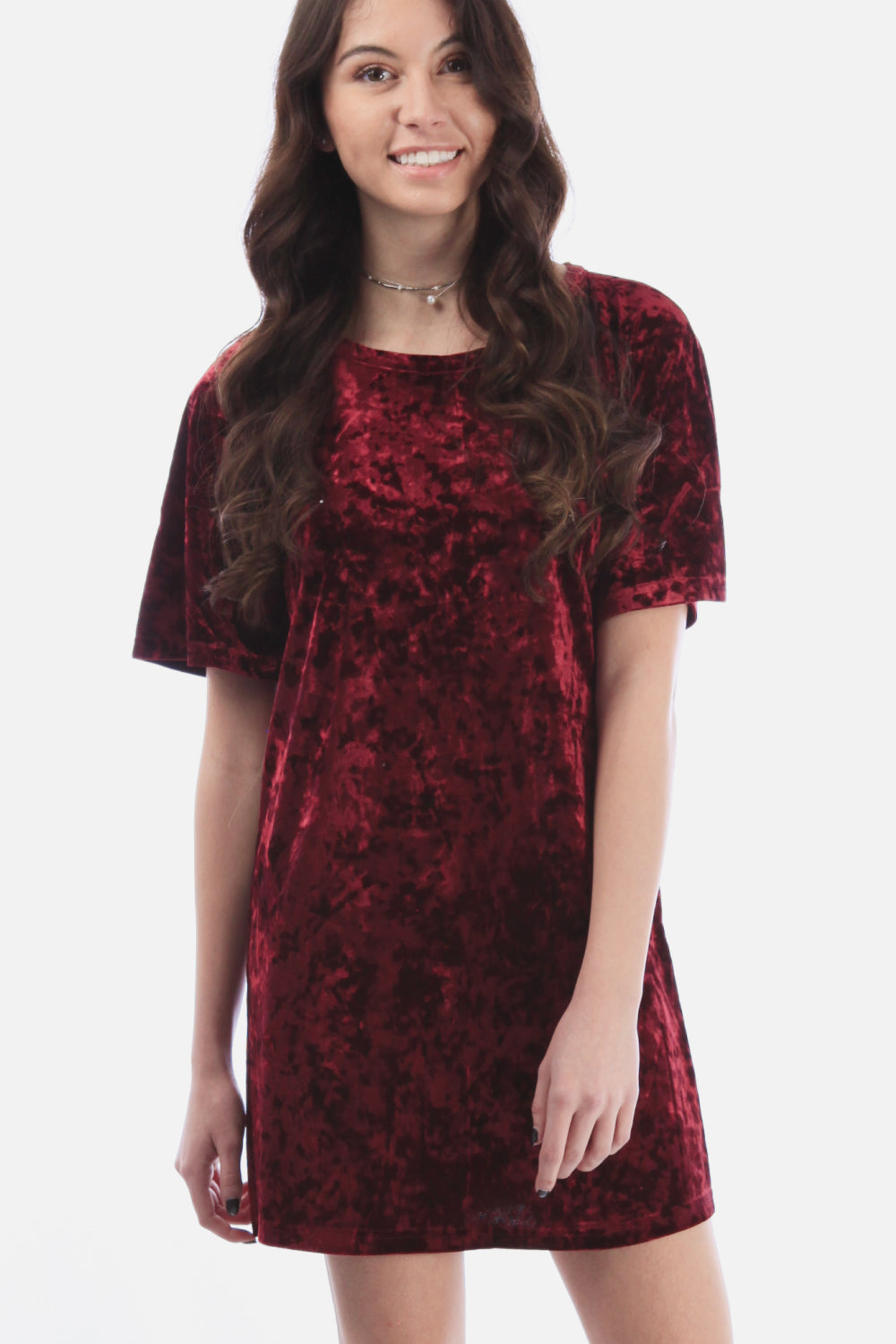 Solid Crushed Velvet Dress - 99fab 