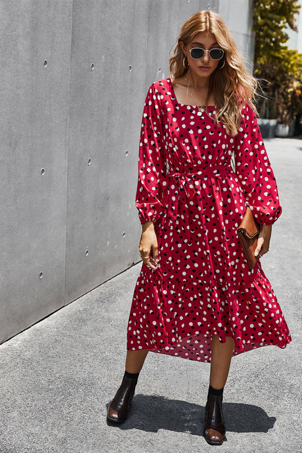 Multicolor Polka Dot Square Neck Dress