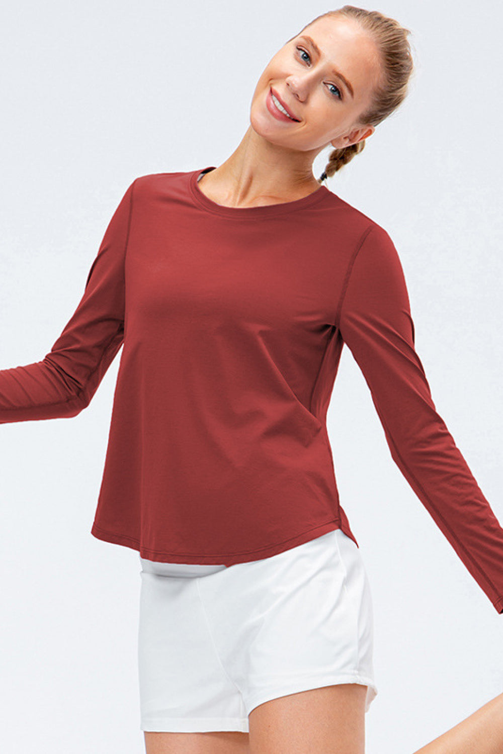 Curved Hem Long Sleeve Athletic Top