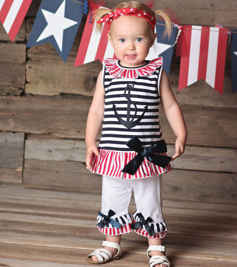 Girls Boutique Patriotic Sailor Outfit Tunic and Capri Leggings