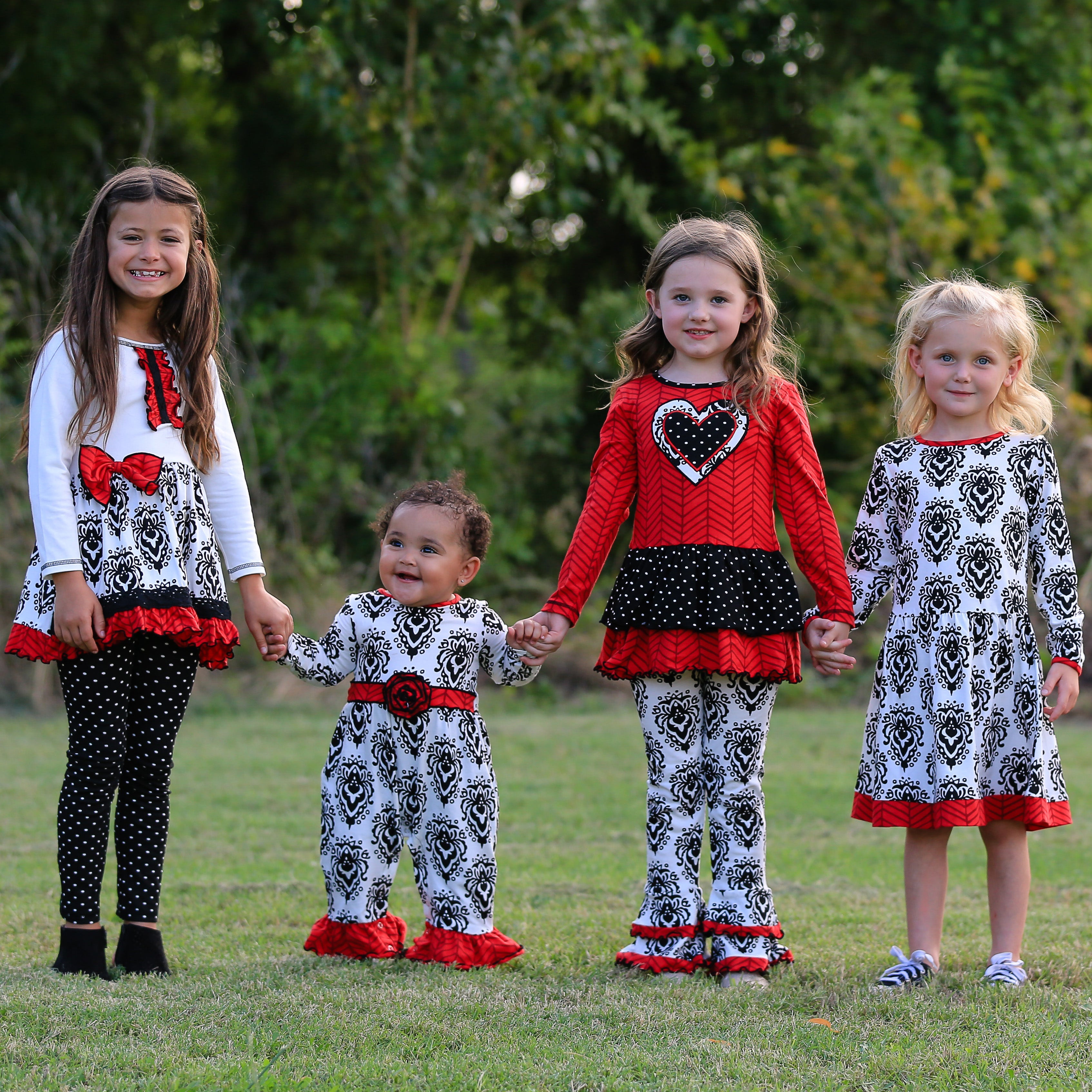 Girls Winter Damask Holiday Polka Dot Herringbone Dress Tunic & Leggings Set sz 2/3T-9/10