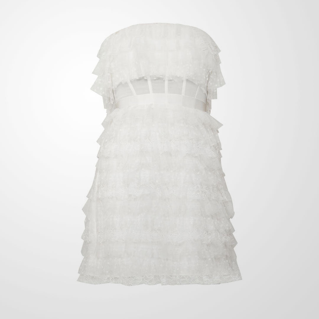 Lace Ruffle Strapless Dress