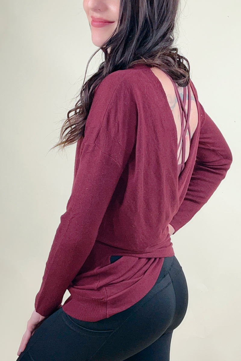 Burgundy Reversible Cross Over Tunic Sweater