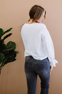 AMOLI Yet to Be Waffle Knit Eyelet Sleeve Top