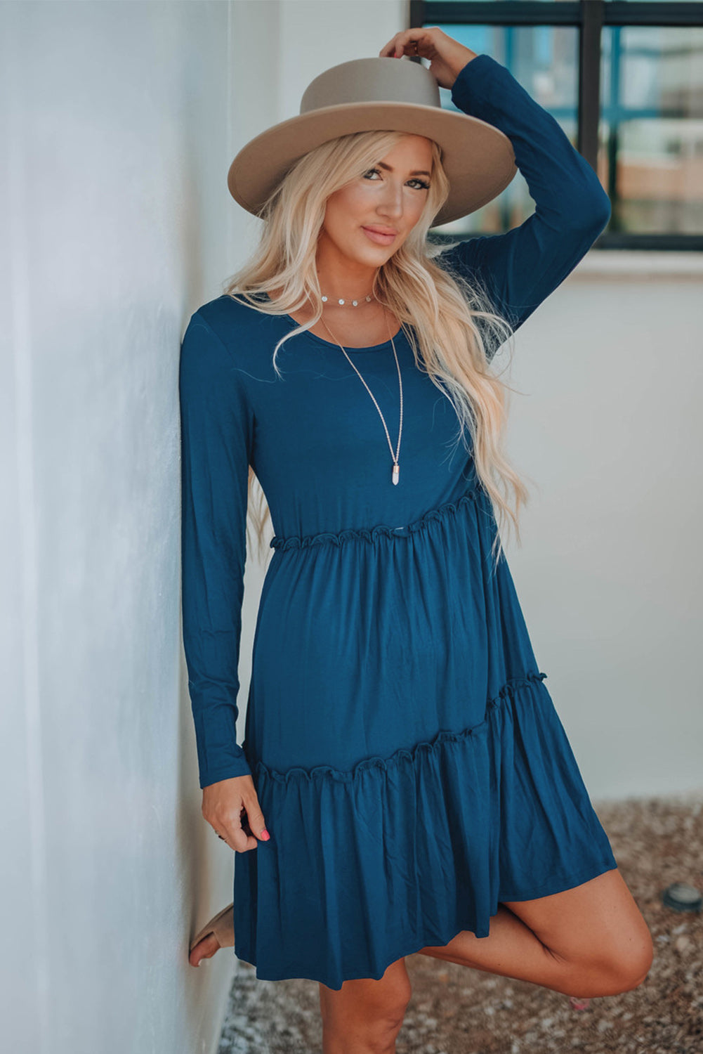 Ruffled Solid Swing Dress - 99fab 